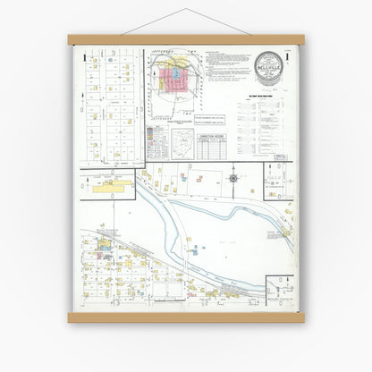 Old map wall art mockup — magnetic wood frame on white wall — Sanborn Fire Insurance Map from Bellville, Richland County, Ohio (1950), Sheet #0001
