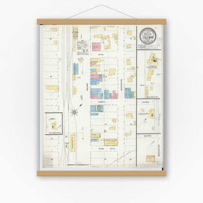Old map wall art mockup — magnetic wood frame on white wall — Sanborn Fire Insurance Map from Coleman, Midland County, Michigan (1908), Sheet #0001