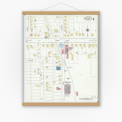 Old map wall art mockup — magnetic wood frame on white wall — Sanborn Fire Insurance Map from Wadsworth, Medina County, Ohio (1923), Sheet #0004