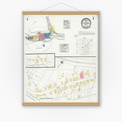 Old map wall art mockup — magnetic wood frame on white wall — Sanborn Fire Insurance Map from Dillonvale, Jefferson County, Ohio (1924), Sheet #0001