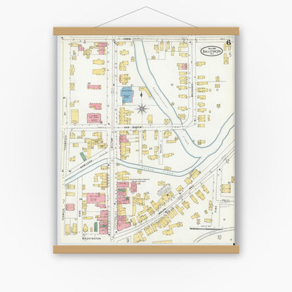 Old map wall art mockup — magnetic wood frame on white wall — Sanborn Fire Insurance Map from Ballston Spa, Saratoga County, New York (1904), Sheet #0006