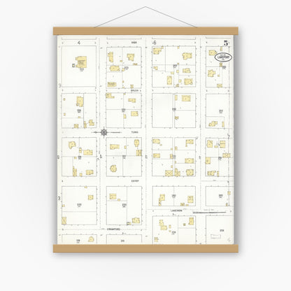 Old map wall art mockup — magnetic wood frame on white wall — Sanborn Fire Insurance Map from Lakeport, Lake County, California (1911), Sheet #0005