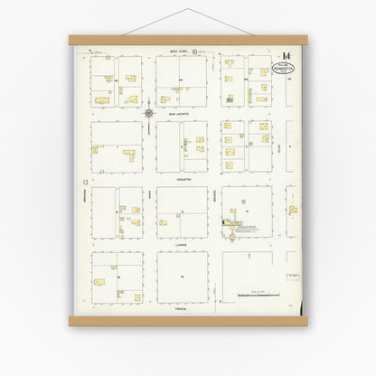 Old map wall art mockup — magnetic wood frame on white wall — Sanborn Fire Insurance Map from Henrietta, Clay County, Texas (1912), Sheet #0014