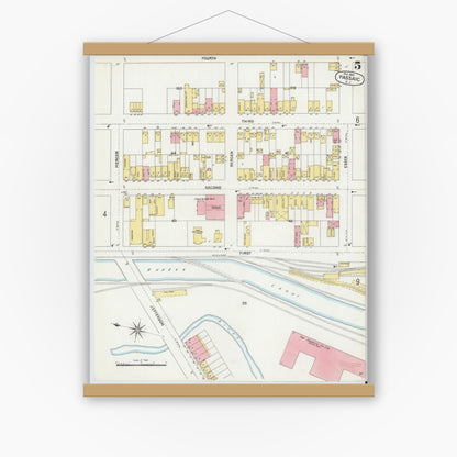Old map wall art mockup — magnetic wood frame on white wall — Sanborn Fire Insurance Map from Passaic, Passaic County, New Jersey (1899), Sheet #0005