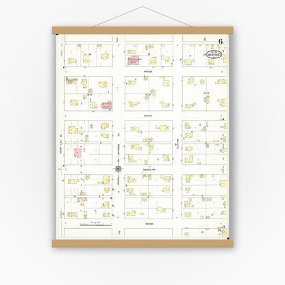 Old map wall art mockup — magnetic wood frame on white wall — Sanborn Fire Insurance Map from Marengo, Iowa County, Iowa (1911), Sheet #0006