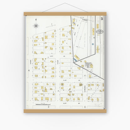 Old map wall art mockup — magnetic wood frame on white wall — Sanborn Fire Insurance Map from Fairmont, Martin County, Minnesota (1905), Sheet #0005