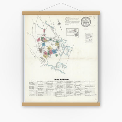 Old map wall art mockup — magnetic wood frame on white wall — Sanborn Fire Insurance Map from Saugus, Essex County, Massachusetts (1913) - Complete Map Set