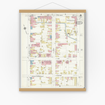 Old map wall art mockup — magnetic wood frame on white wall — Sanborn Fire Insurance Map from Winchester, Independent Cities, Virginia (1912), Sheet #0008