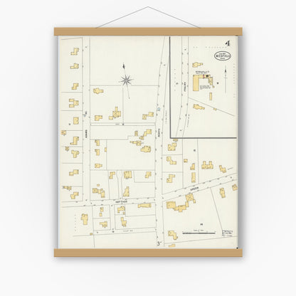 Old map wall art mockup — magnetic wood frame on white wall — Sanborn Fire Insurance Map from Medfield, Norfolk County, Massachusetts (1903), Sheet #0004