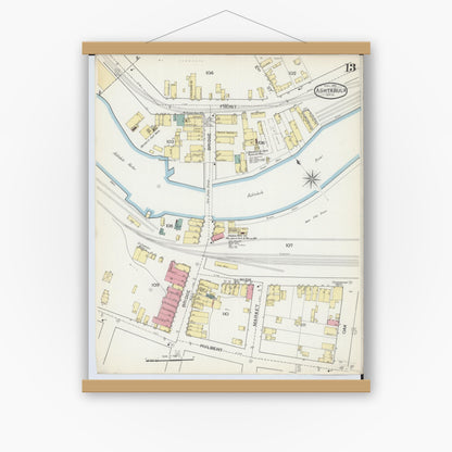 Old map wall art mockup — magnetic wood frame on white wall — Sanborn Fire Insurance Map from Ashtabula, Ashtabula County, Ohio (1893), Sheet #0013