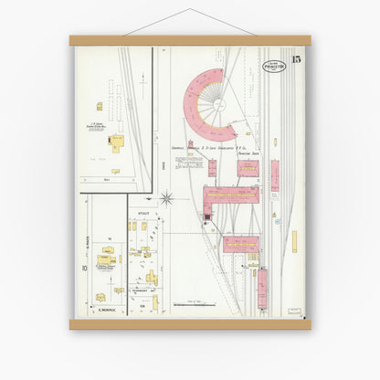Old map wall art mockup — magnetic wood frame on white wall — Sanborn Fire Insurance Map from Princeton, Gibson County, Indiana (1900), Sheet #0015
