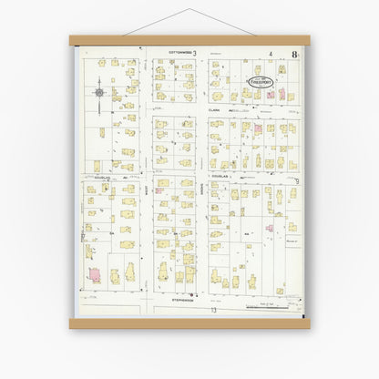 Old map wall art mockup — magnetic wood frame on white wall — Sanborn Fire Insurance Map from Freeport, Stephenson County, Illinois (1910), Sheet #0008
