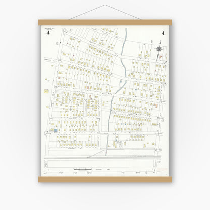 Old map wall art mockup — magnetic wood frame on white wall — Sanborn Fire Insurance Map from Bellmore, Nassau County, New York (1940), Sheet #0004