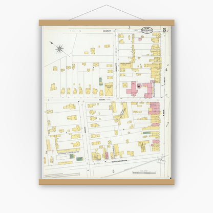 Old map wall art mockup — magnetic wood frame on white wall — Sanborn Fire Insurance Map from Freehold, Monmouth County, New Jersey (1901), Sheet #0003