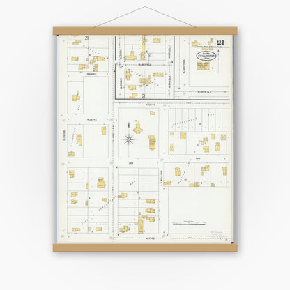 Old map wall art mockup — magnetic wood frame on white wall — Sanborn Fire Insurance Map from Stillwater, Washington County, Minnesota (1904), Sheet #0021