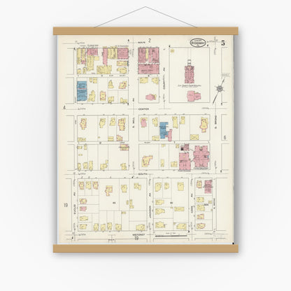Old map wall art mockup — magnetic wood frame on white wall — Sanborn Fire Insurance Map from Ridgway, Elk County, Pennsylvania (1915), Sheet #0005