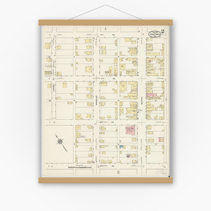Old map wall art mockup — magnetic wood frame on white wall — Sanborn Fire Insurance Map from Hastings, Cambria County, Pennsylvania (1915), Sheet #0002