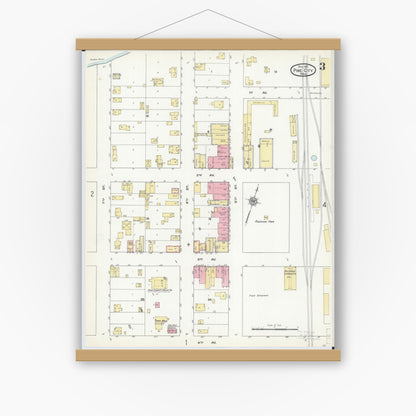 Old map wall art mockup — magnetic wood frame on white wall — Sanborn Fire Insurance Map from Pine City, Pine County, Minnesota (1911), Sheet #0003