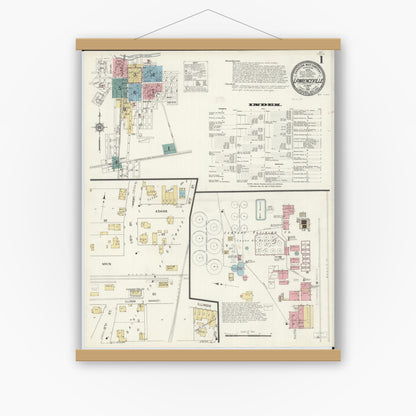 Old map wall art mockup — magnetic wood frame on white wall — Sanborn Fire Insurance Map from Lawrenceville, Lawrence County, Illinois (1912) - Complete Map Set