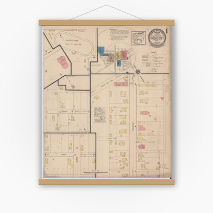 Old map wall art mockup — magnetic wood frame on white wall — Sanborn Fire Insurance Map from Grove City, Franklin County, Ohio (1922), Sheet #0001