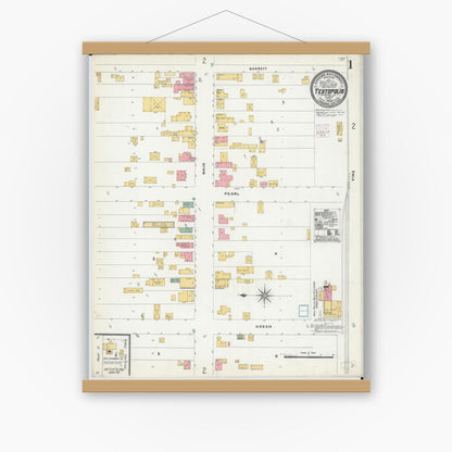 Old map wall art mockup — magnetic wood frame on white wall — Sanborn Fire Insurance Map from Teutopolis, Effingham County, Illinois (1906), Sheet #0001