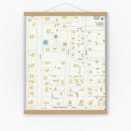Old map wall art mockup — magnetic wood frame on white wall — Sanborn Fire Insurance Map from Dublin, Erath County, Texas (1902), Sheet #0002