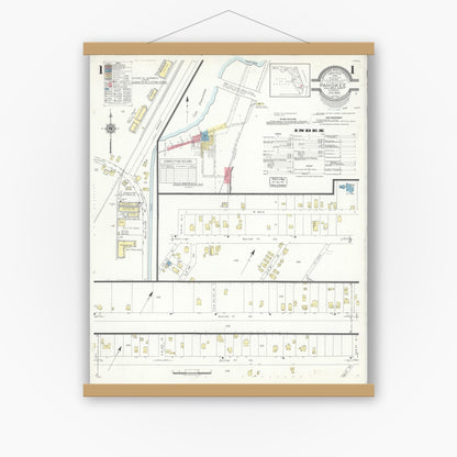 Old map wall art mockup — magnetic wood frame on white wall — Sanborn Fire Insurance Map from Pahokee, Palm Beach County, Florida (1943), Sheet #0001