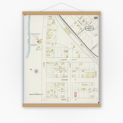 Old map wall art mockup — magnetic wood frame on white wall — Sanborn Fire Insurance Map from Chippewa Falls, Chippewa County, Wisconsin (1895), Sheet #0023