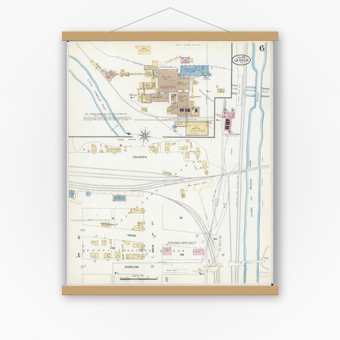 Old map wall art mockup — magnetic wood frame on white wall — Sanborn Fire Insurance Map from La Salle, La Salle County, Illinois (1906), Sheet #0006