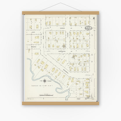 Old map wall art mockup — magnetic wood frame on white wall — Sanborn Fire Insurance Map from Barnesville, Clay County, Minnesota (1914), Sheet #0004