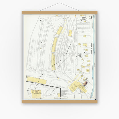 Old map wall art mockup — magnetic wood frame on white wall — Sanborn Fire Insurance Map from Orange, Orange County, Texas (1901), Sheet #0011