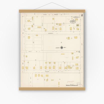 Old map wall art mockup — magnetic wood frame on white wall — Sanborn Fire Insurance Map from Gardena, Los Angeles County, California (1912), Sheet #0002