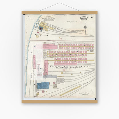 Old map wall art mockup — magnetic wood frame on white wall — Sanborn Fire Insurance Map from Manistique, Schoolcraft County, Michigan (1950), Sheet #0002