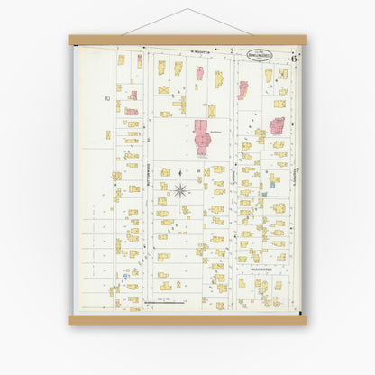 Old map wall art mockup — magnetic wood frame on white wall — Sanborn Fire Insurance Map from Bowling Green, Wood County, Ohio (1900), Sheet #0006