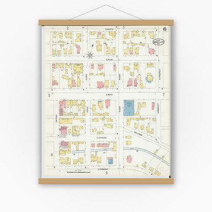 Old map wall art mockup — magnetic wood frame on white wall — Sanborn Fire Insurance Map from Massillon, Stark County, Ohio (1901), Sheet #0006