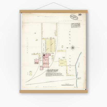 Old map wall art mockup — magnetic wood frame on white wall — Sanborn Fire Insurance Map from Sioux City, Woodbury County, Iowa (1884), Sheet #0010