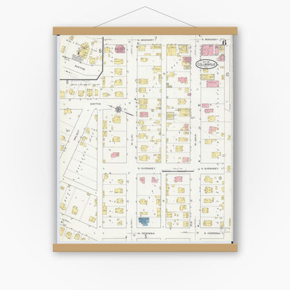 Old map wall art mockup — magnetic wood frame on white wall — Sanborn Fire Insurance Map from Collinsville, Madison County, Illinois (1915), Sheet #0006