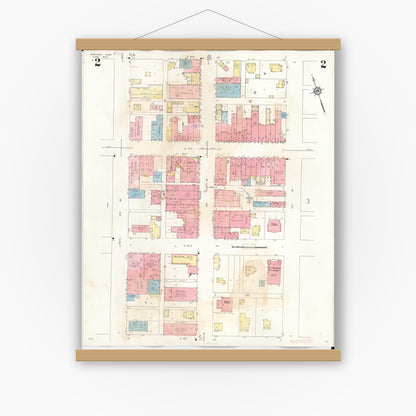 Old map wall art mockup — magnetic wood frame on white wall — Sanborn Fire Insurance Map from Sheldon, O'Brien County, Iowa (1948), Sheet #0002