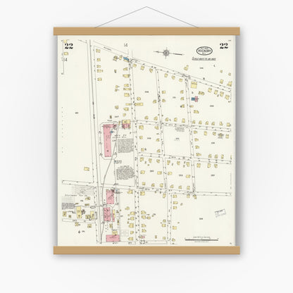 Old map wall art mockup — magnetic wood frame on white wall — Sanborn Fire Insurance Map from Hickory, Catawba County, North Carolina (1925), Sheet #0022