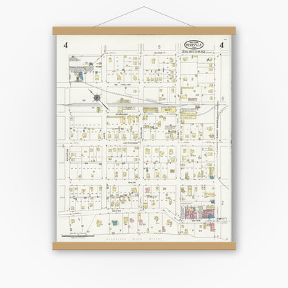 Old map wall art mockup — magnetic wood frame on white wall — Sanborn Fire Insurance Map from Kerrville, Kerr County, Texas (1924), Sheet #0004