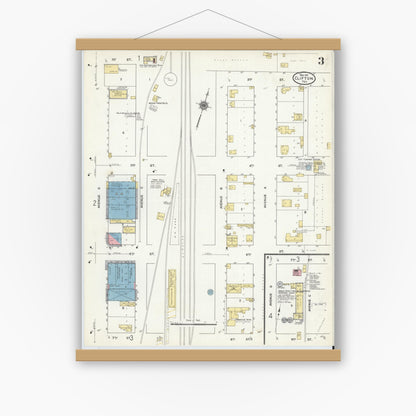 Old map wall art mockup — magnetic wood frame on white wall — Sanborn Fire Insurance Map from Clifton, Bosque County, Texas (1911), Sheet #0003