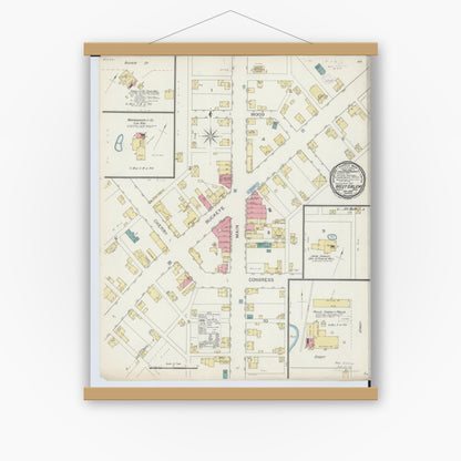 Old map wall art mockup — magnetic wood frame on white wall — Sanborn Fire Insurance Map from West Salem, Wayne County, Ohio (1893), Sheet #0001