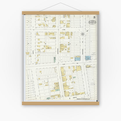 Old map wall art mockup — magnetic wood frame on white wall — Sanborn Fire Insurance Map from Munising, Alger County, Michigan (1897), Sheet #0003