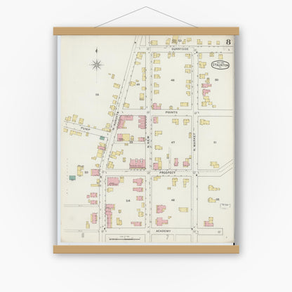 Old map wall art mockup — magnetic wood frame on white wall — Sanborn Fire Insurance Map from Staunton, Independent Cities, Virginia (1894), Sheet #0008
