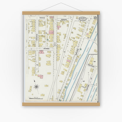 Old map wall art mockup — magnetic wood frame on white wall — Sanborn Fire Insurance Map from Cohoes, Albany County, New York (1891), Sheet #0015