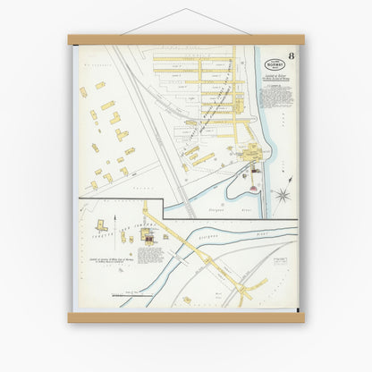 Old map wall art mockup — magnetic wood frame on white wall — Sanborn Fire Insurance Map from Norway, Dickinson County, Michigan (1900), Sheet #0008