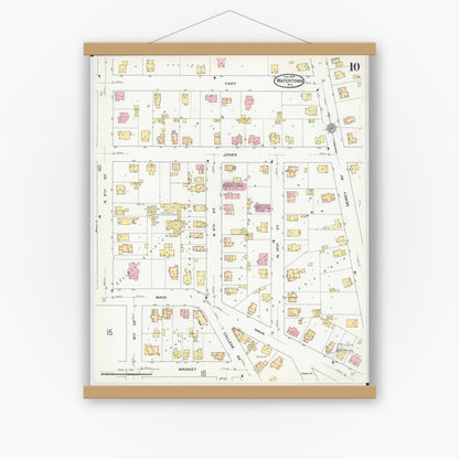 Old map wall art mockup — magnetic wood frame on white wall — Sanborn Fire Insurance Map from Watertown, Jefferson County, Wisconsin (1909), Sheet #0010