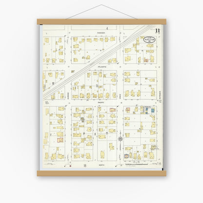 Old map wall art mockup — magnetic wood frame on white wall — Sanborn Fire Insurance Map from Appleton, Outagamie County, Wisconsin (1911), Sheet #0011
