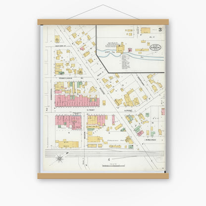 Old map wall art mockup — magnetic wood frame on white wall — Sanborn Fire Insurance Map from Dowagiac, Cass County, Michigan (1899), Sheet #0003
