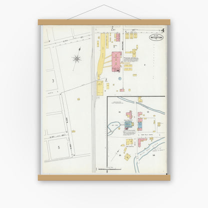 Old map wall art mockup — magnetic wood frame on white wall — Sanborn Fire Insurance Map from Watsontown, Northumberland County, Pennsylvania (1901), Sheet #0004